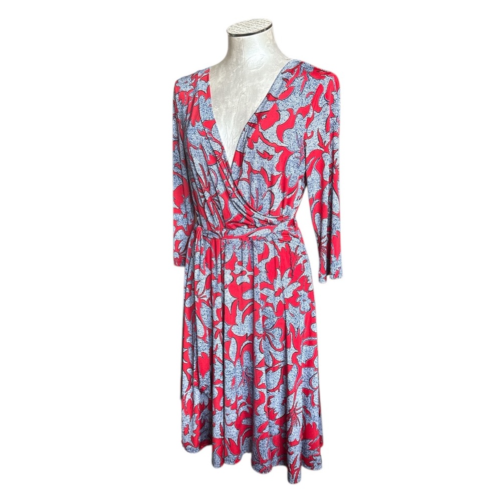 Janette Fashion Women’s Faux wrap lightweight knit Dress Large